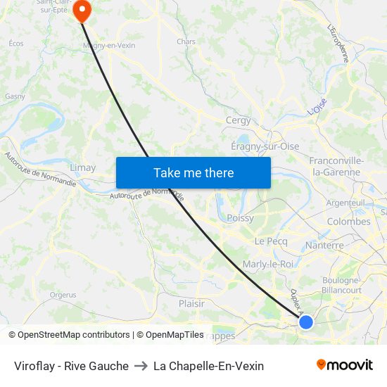 Viroflay - Rive Gauche to La Chapelle-En-Vexin map