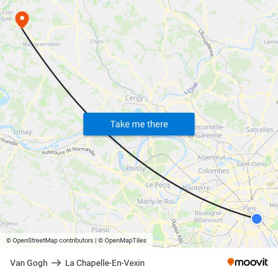 Van Gogh to La Chapelle-En-Vexin map