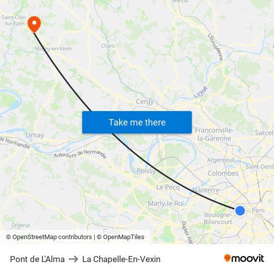 Pont de L'Alma to La Chapelle-En-Vexin map
