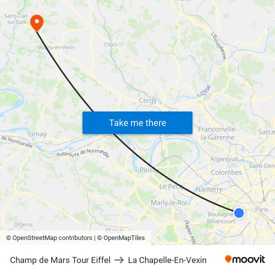 Champ de Mars Tour Eiffel to La Chapelle-En-Vexin map