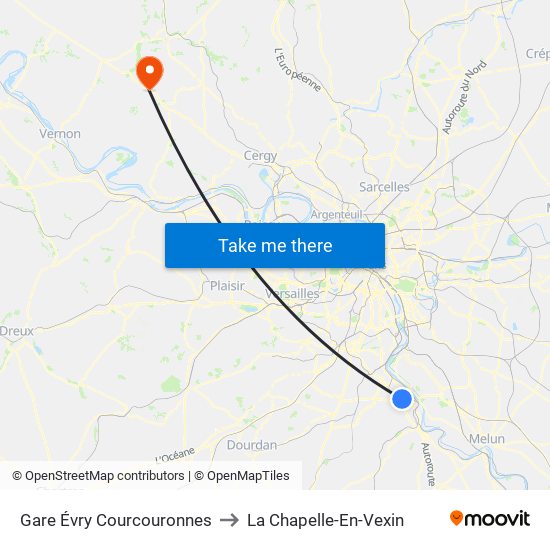 Gare Évry Courcouronnes to La Chapelle-En-Vexin map