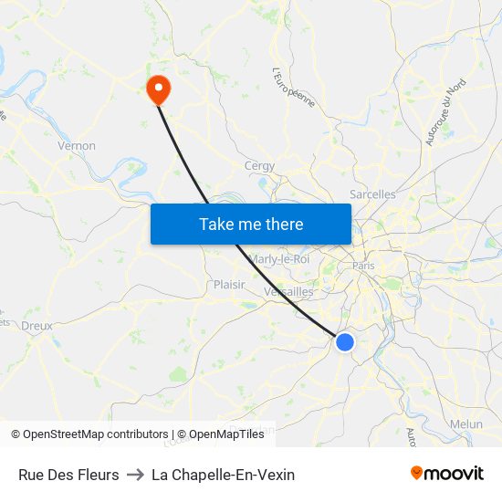 Rue Des Fleurs to La Chapelle-En-Vexin map