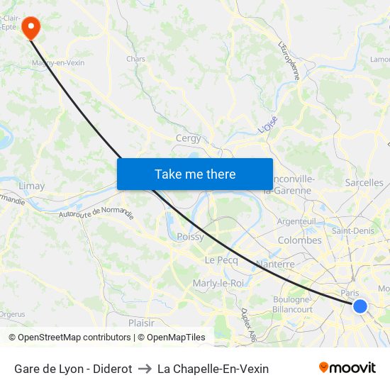 Gare de Lyon - Diderot to La Chapelle-En-Vexin map