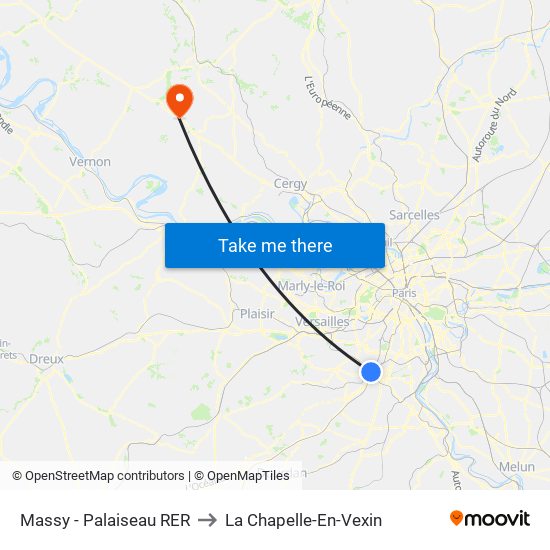 Massy - Palaiseau RER to La Chapelle-En-Vexin map