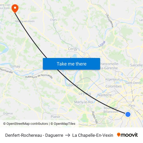 Denfert-Rochereau - Daguerre to La Chapelle-En-Vexin map