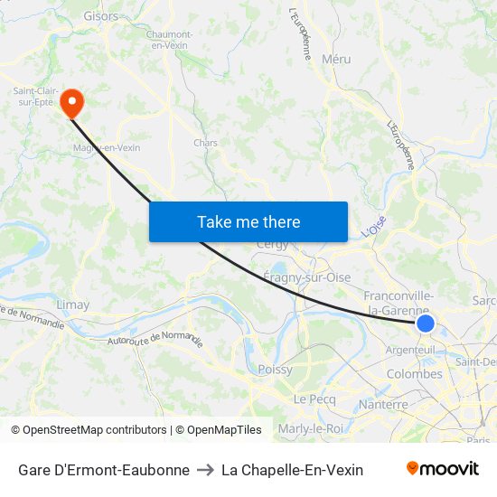 Gare D'Ermont-Eaubonne to La Chapelle-En-Vexin map