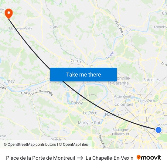 Place de la Porte de Montreuil to La Chapelle-En-Vexin map