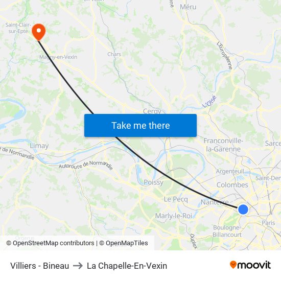 Villiers - Bineau to La Chapelle-En-Vexin map