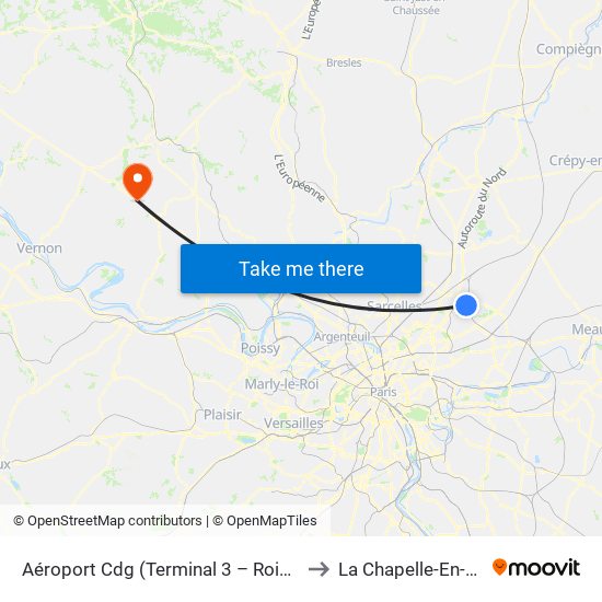 Aéroport Cdg (Terminal 3 – Roissypôle) to La Chapelle-En-Vexin map