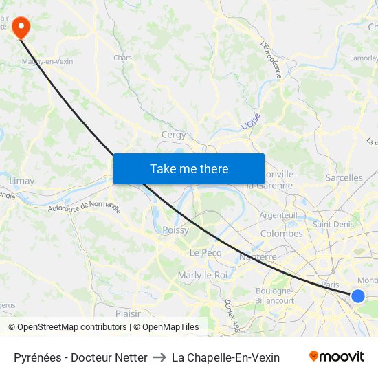 Pyrénées - Docteur Netter to La Chapelle-En-Vexin map