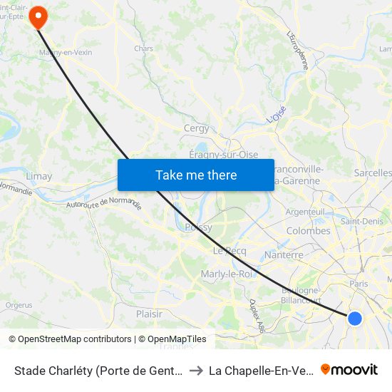 Stade Charléty (Porte de Gentilly) to La Chapelle-En-Vexin map