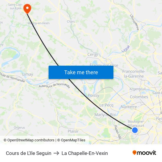 Cours de L'Ile Seguin to La Chapelle-En-Vexin map