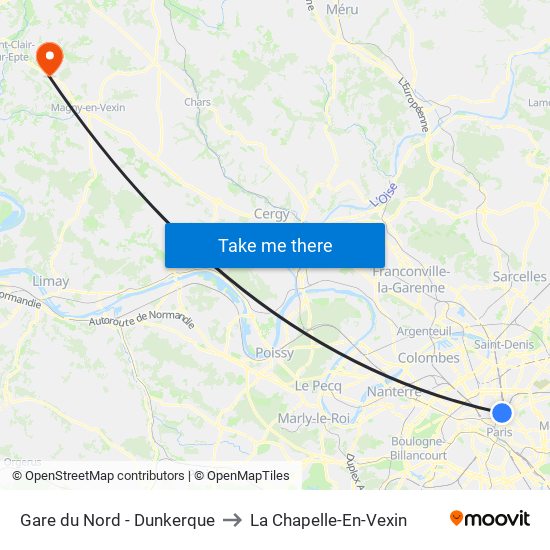 Gare du Nord - Dunkerque to La Chapelle-En-Vexin map