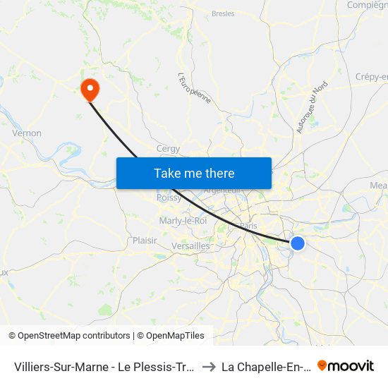 Villiers-Sur-Marne - Le Plessis-Trévise RER to La Chapelle-En-Vexin map