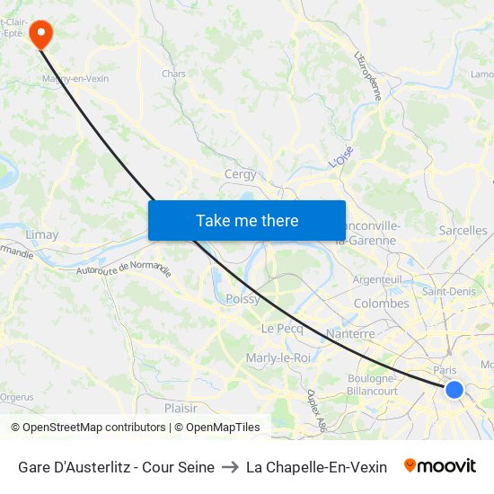 Gare D'Austerlitz - Cour Seine to La Chapelle-En-Vexin map