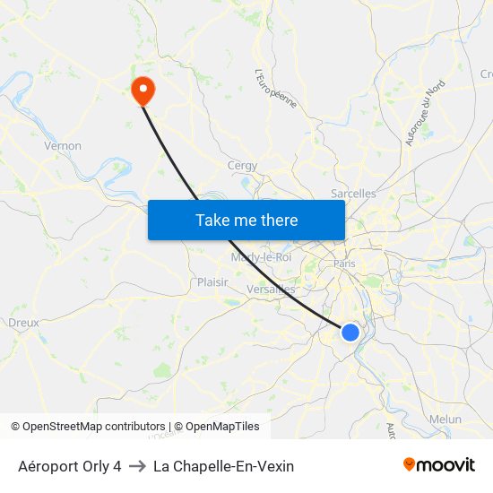 Aéroport Orly 4 to La Chapelle-En-Vexin map