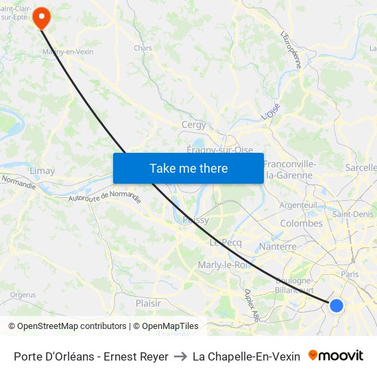 Porte D'Orléans - Ernest Reyer to La Chapelle-En-Vexin map
