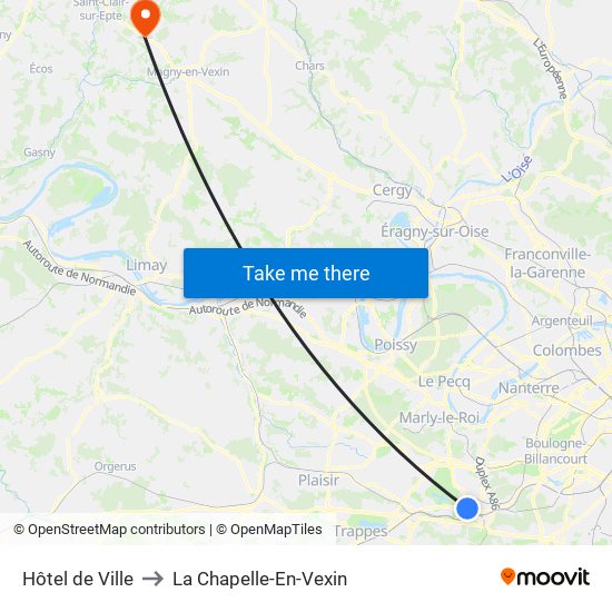 Hôtel de Ville to La Chapelle-En-Vexin map