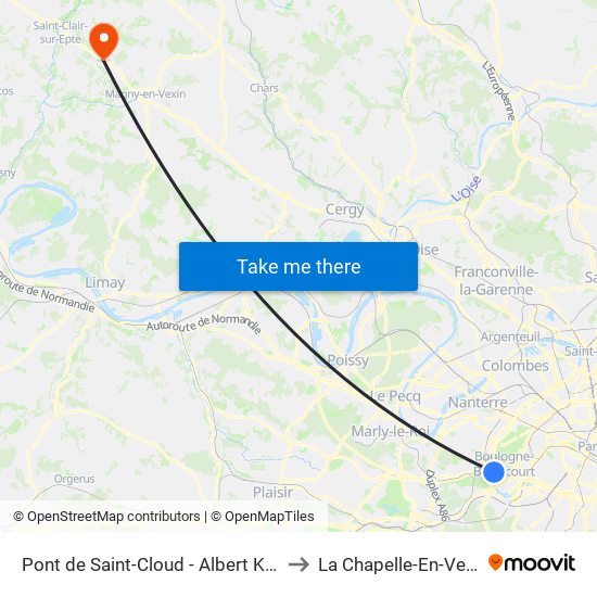 Pont de Saint-Cloud - Albert Kahn to La Chapelle-En-Vexin map