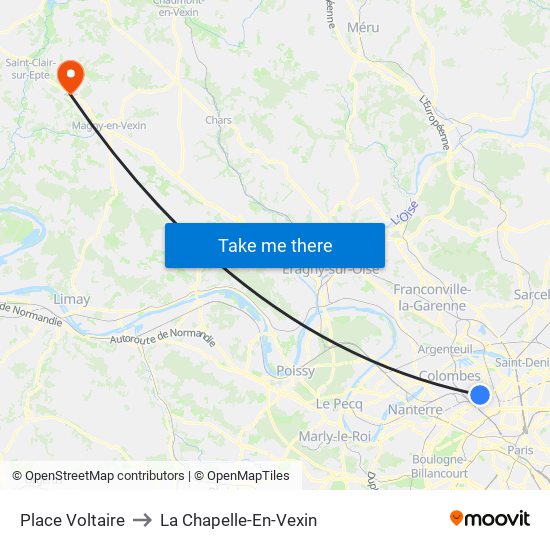 Place Voltaire to La Chapelle-En-Vexin map