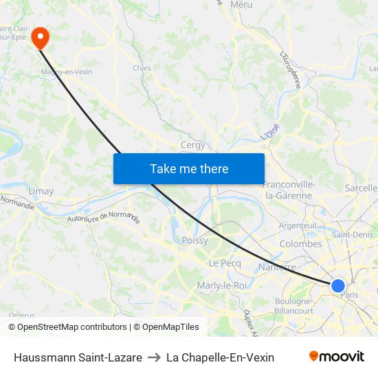 Haussmann Saint-Lazare to La Chapelle-En-Vexin map