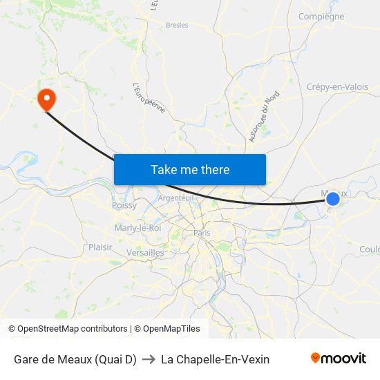 Gare de Meaux (Quai D) to La Chapelle-En-Vexin map
