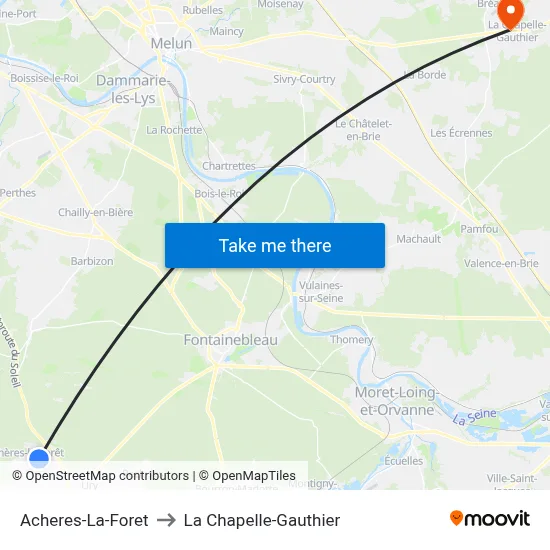 Acheres-La-Foret to La Chapelle-Gauthier map