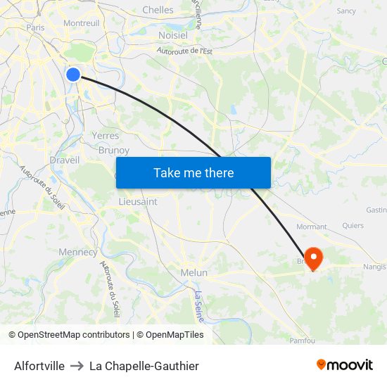 Alfortville to La Chapelle-Gauthier map