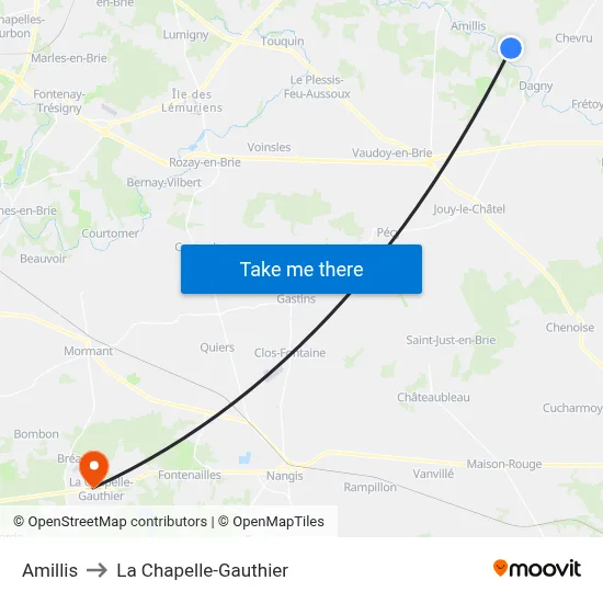 Amillis to La Chapelle-Gauthier map