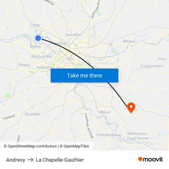 Andresy to La Chapelle-Gauthier map