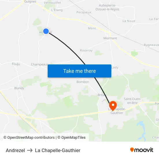 Andrezel to La Chapelle-Gauthier map