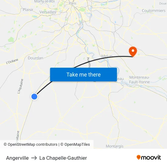 Angerville to La Chapelle-Gauthier map