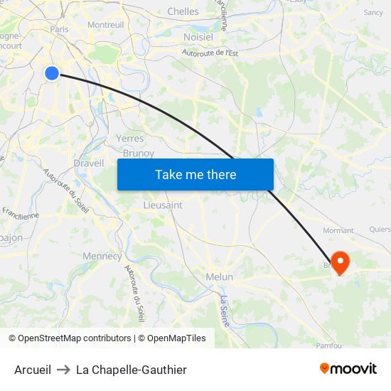 Arcueil to La Chapelle-Gauthier map