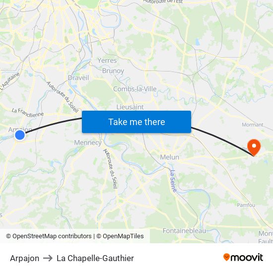 Arpajon to La Chapelle-Gauthier map