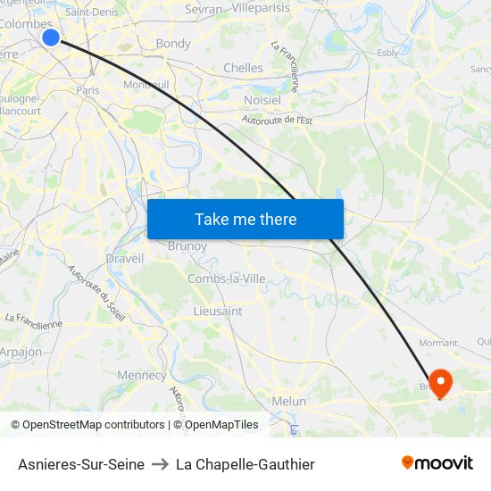 Asnieres-Sur-Seine to La Chapelle-Gauthier map
