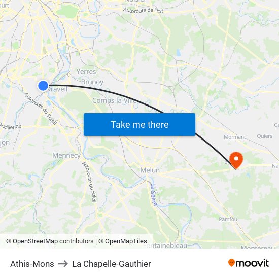 Athis-Mons to La Chapelle-Gauthier map
