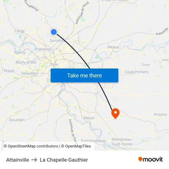 Attainville to La Chapelle-Gauthier map