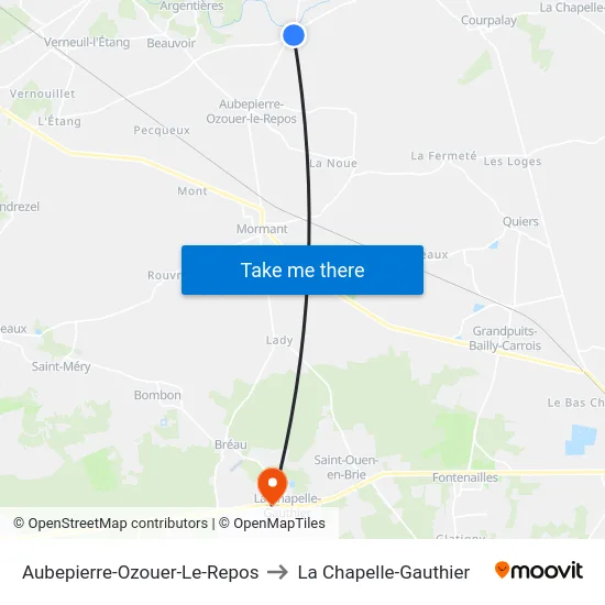 Aubepierre-Ozouer-Le-Repos to La Chapelle-Gauthier map