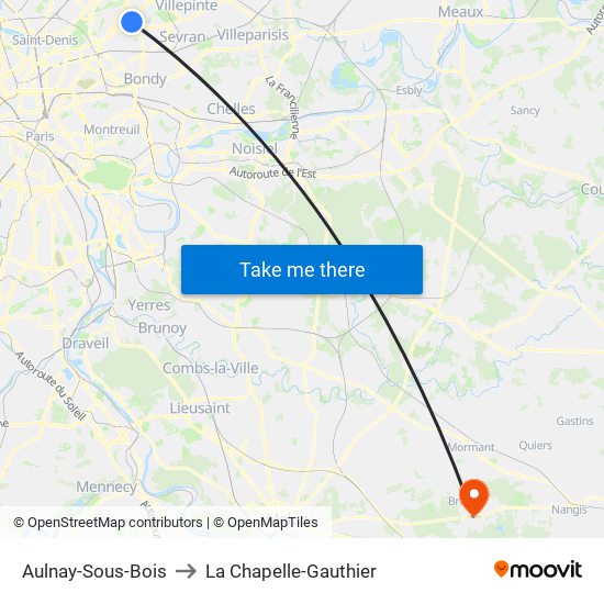 Aulnay-Sous-Bois to La Chapelle-Gauthier map