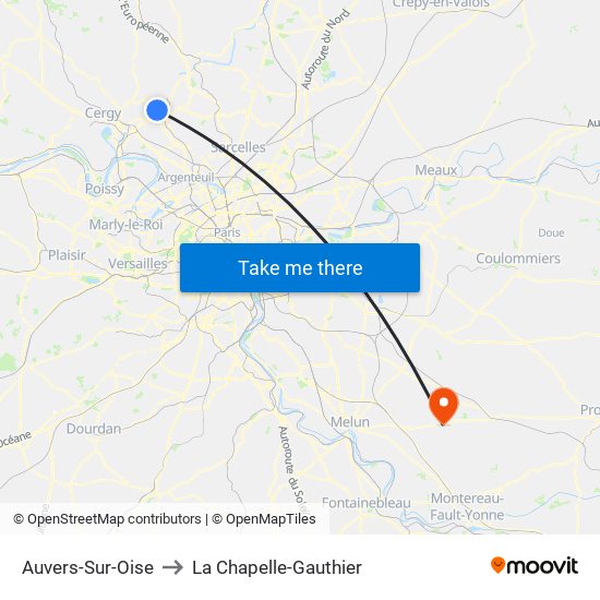 Auvers-Sur-Oise to La Chapelle-Gauthier map
