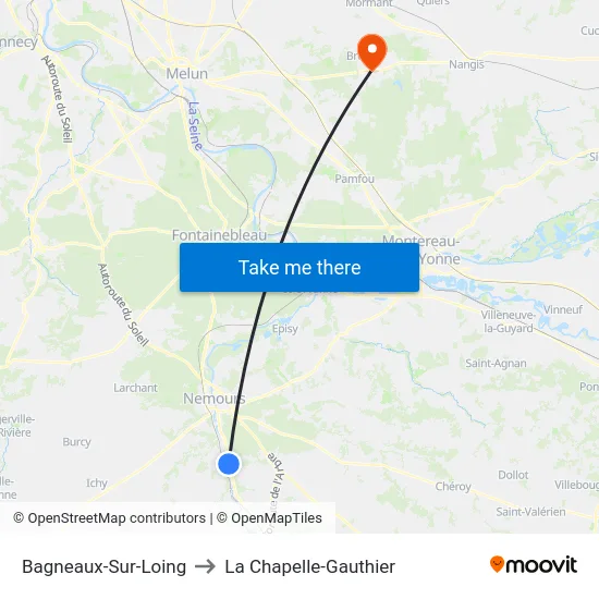 Bagneaux-Sur-Loing to La Chapelle-Gauthier map