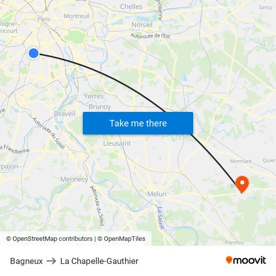 Bagneux to La Chapelle-Gauthier map