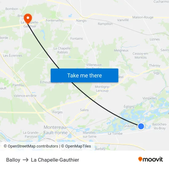 Balloy to La Chapelle-Gauthier map