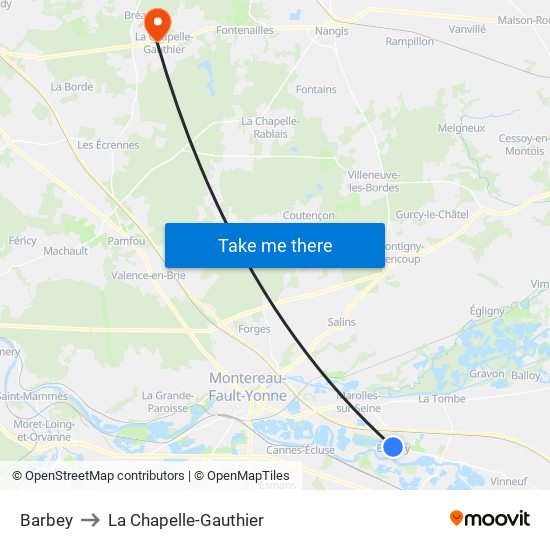 Barbey to La Chapelle-Gauthier map