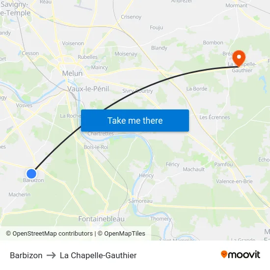 Barbizon to La Chapelle-Gauthier map