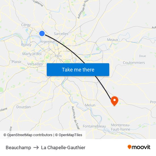 Beauchamp to La Chapelle-Gauthier map