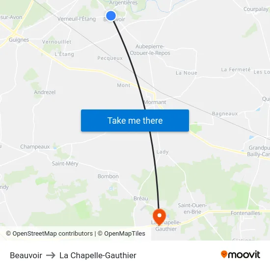 Beauvoir to La Chapelle-Gauthier map