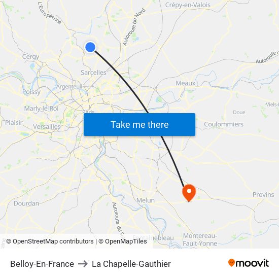 Belloy-En-France to La Chapelle-Gauthier map