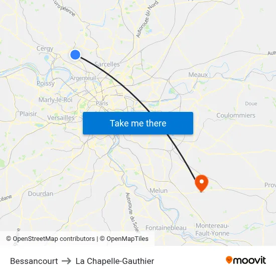 Bessancourt to La Chapelle-Gauthier map
