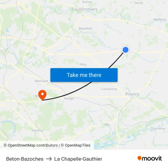 Beton-Bazoches to La Chapelle-Gauthier map